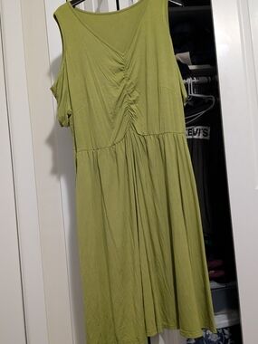Light Green Cold Shoulder Gathered-Front Women’s Dress